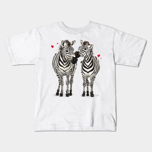 Valentine Cartoon Zebra Couple Kids T-Shirt